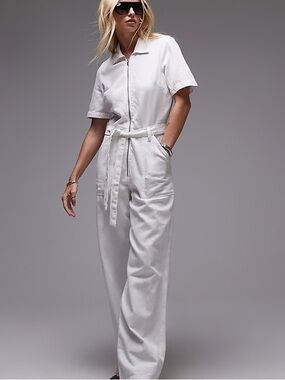 Mango Belted Denim Jumpsuit